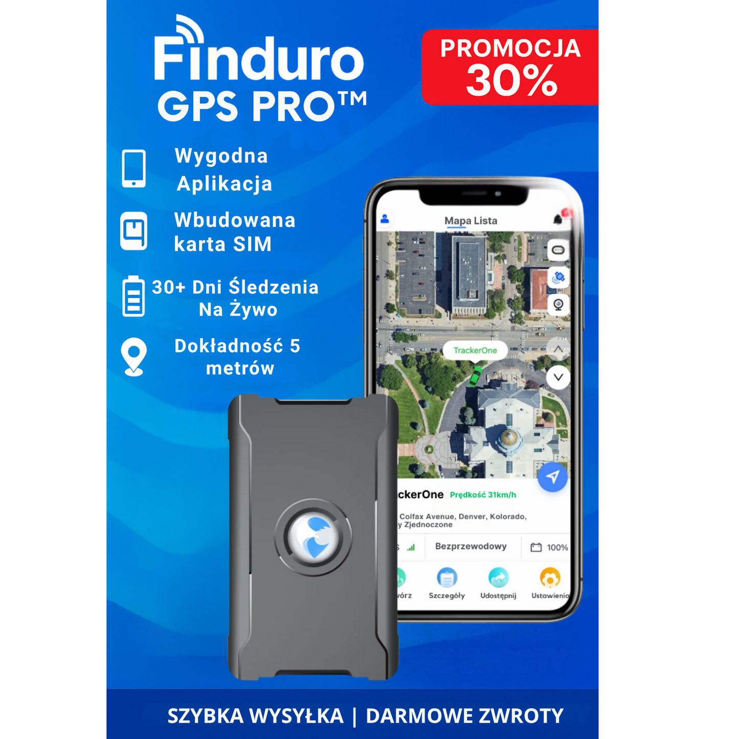 LOKALIZATOR GPS FINDURO PRO™ - ŚLEDZENIE NA ŻYWO, APLIKACJA, PROSTY MONTAŻ!